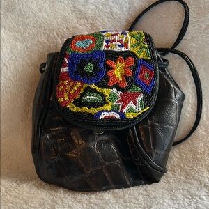 Vintage Claudia Beaded Black Leather Women's Bag